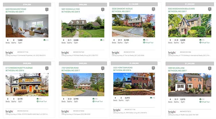 A screenshot of MLS listing results in a search for potential teardowns.