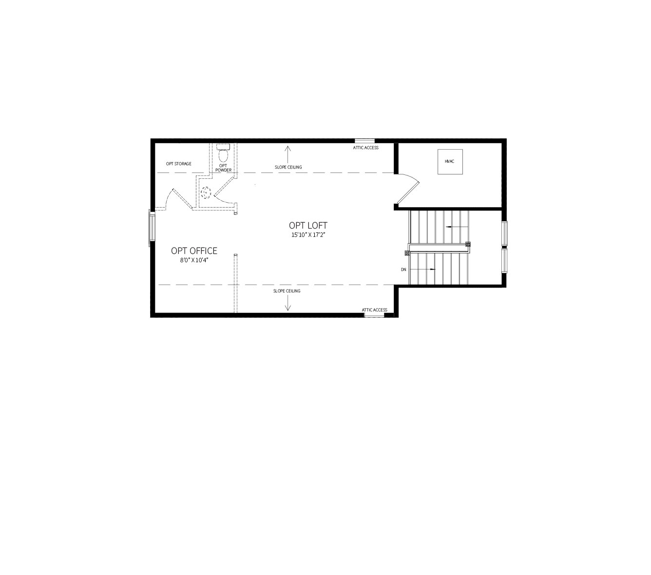A floor plan of an optional attic loft/media room space.
