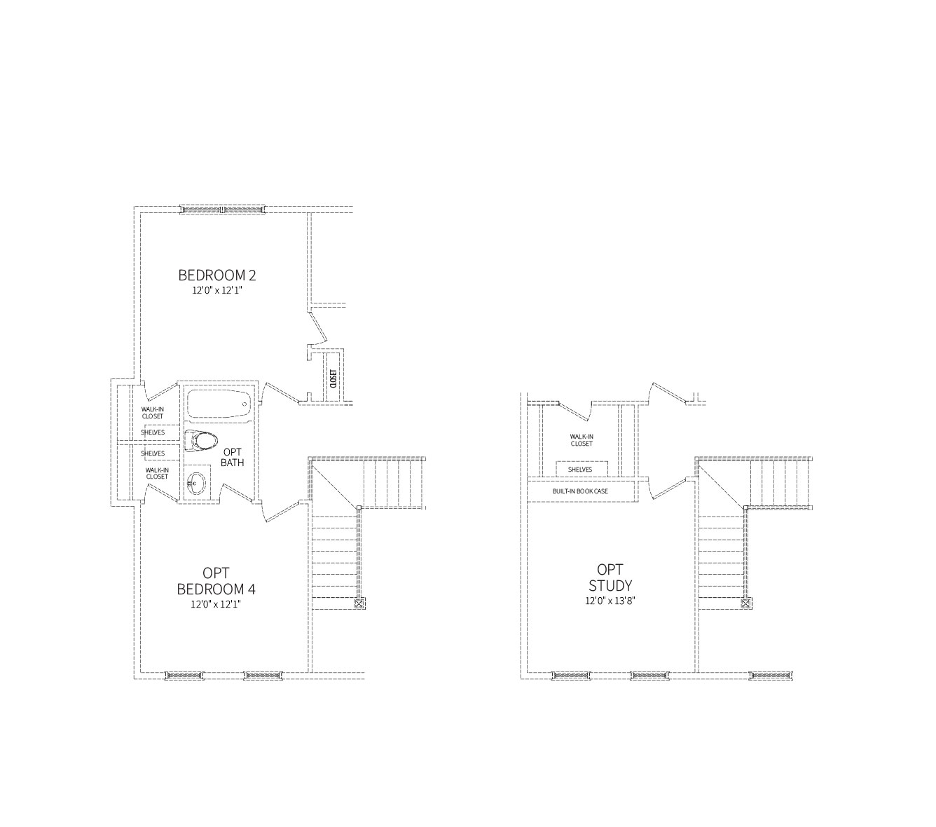Partial floor plans showing alternative layouts for the secondary bedrooms upstairs in the McLean model.