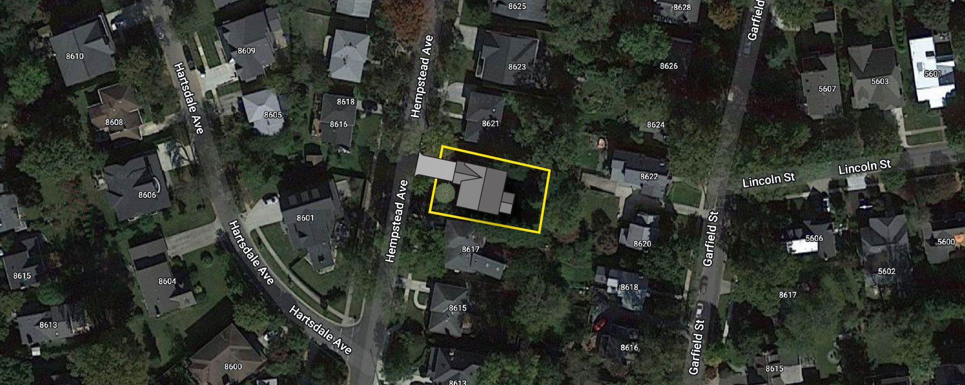 a satellite image showing the hempstead site outline and house placement superimposed