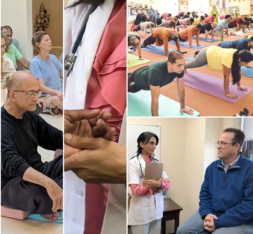 Photos from Vedic Health including yoga and one on one sessions with patients.