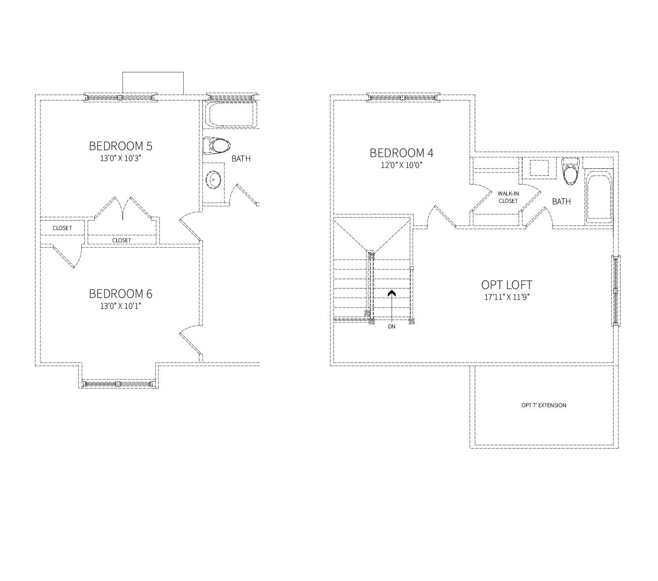 optional add-ons to the Belmont plan, an upstairs loft and two bedroom extension.