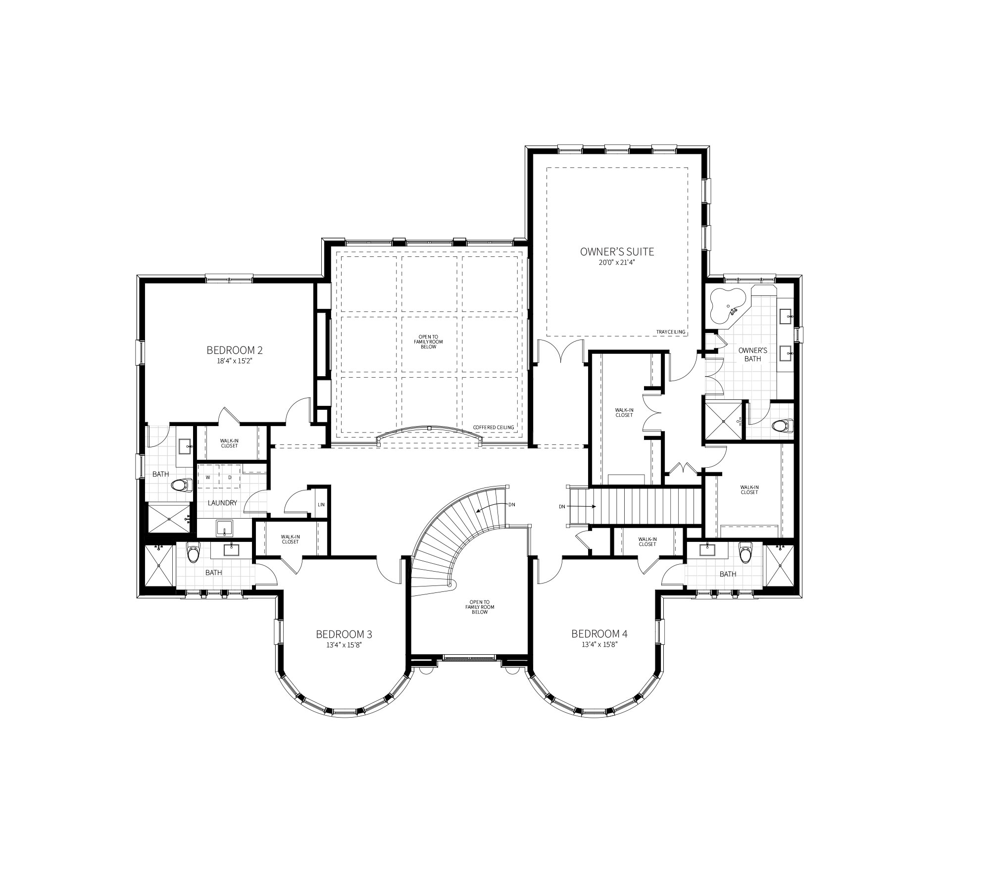The Oakyln second floor plan features an expansive Owner's Suite, and overlooks into the two-story foyer and family room.