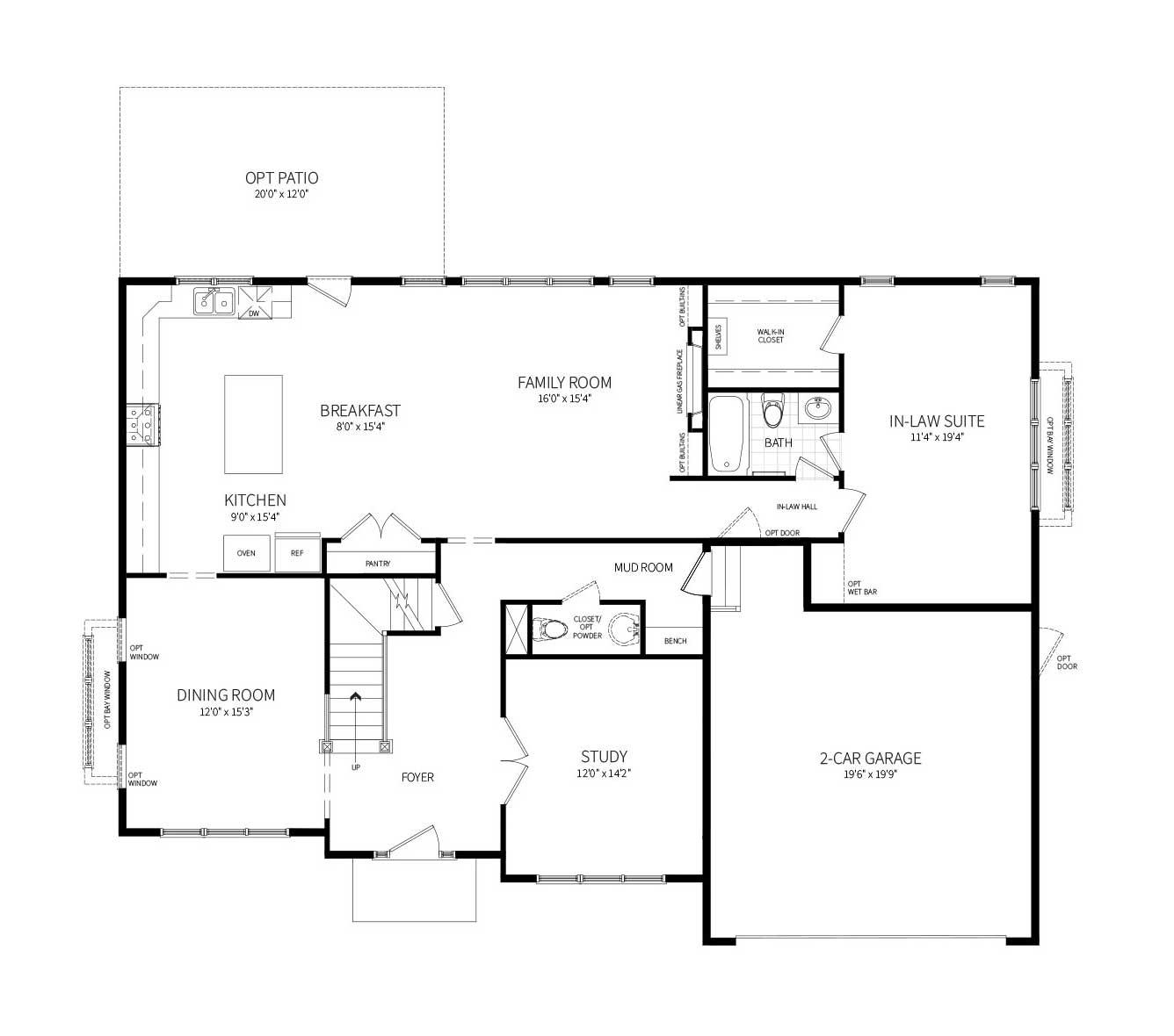The first floor plan of the home proposed for 15426 Quince Orchard rd, featuring an In-Law Suite with Bath.