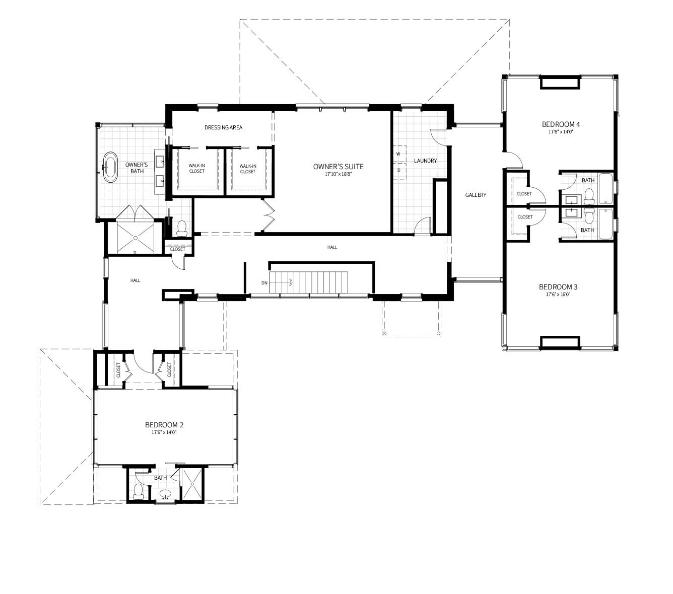 The upper level of the home proposed for 11520 Luvie Ct, including an exansive owner's suite and three additional bedrooms.